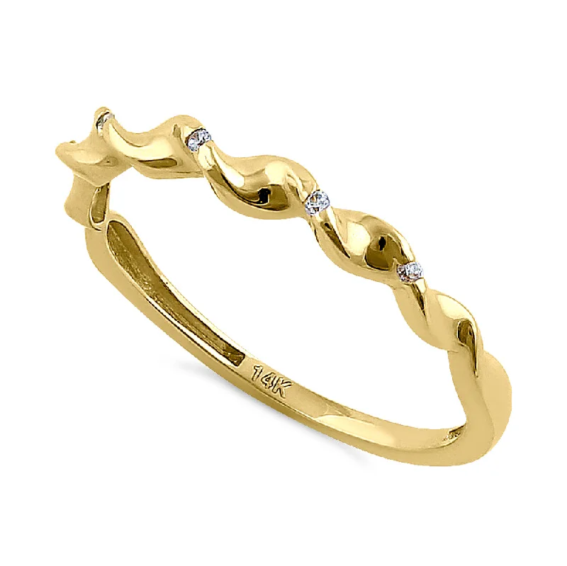 women's channel-set engagement rings-Solid 14K Yellow Gold Wave Twist Diamond Ring