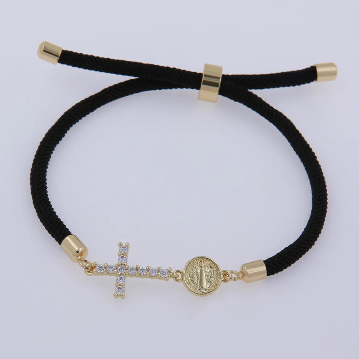 women's religious bracelets-Wholesale Jewelry IG Style Classic Style Cross Rope Copper Zircon 18K Gold Plated Plating Inlay Drawstring Bracelets