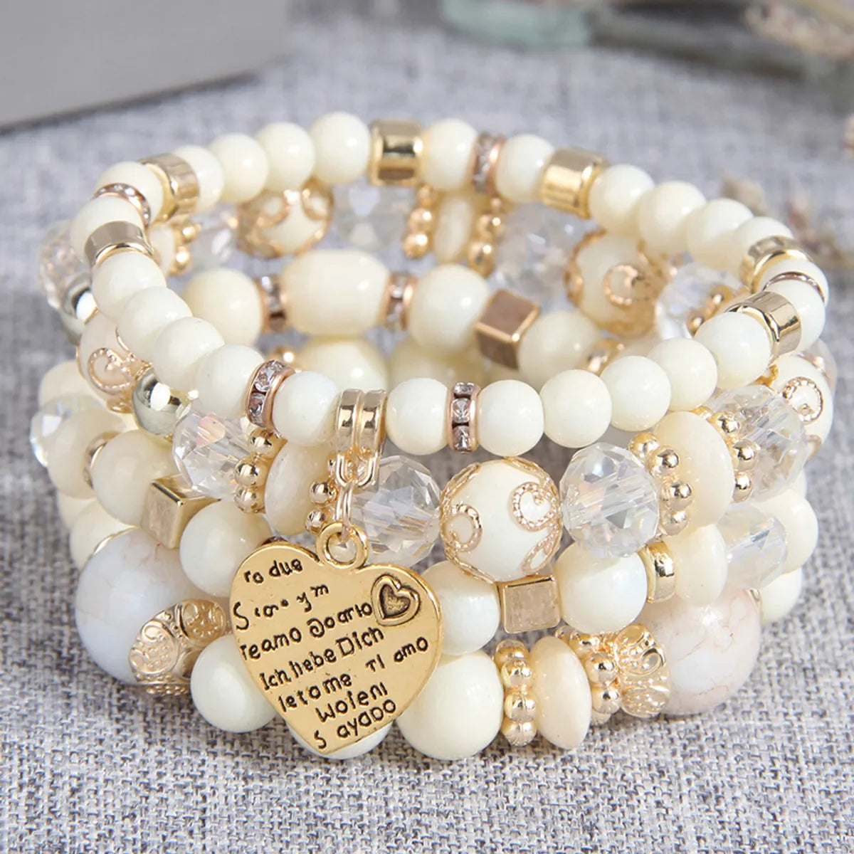 women's delicate bangles-Vacation Letter Heart Shape Alloy Glass Bead Wholesale Bracelets