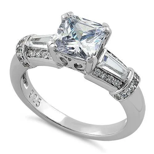 women's gemstone side stone engagement rings-Sterling Silver 1.25 ct. Princess-Cut CZ Engagement Ring