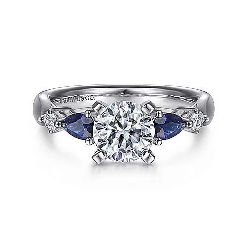 women's oval engagement rings-Elegant 14K White Gold Round Five Stone Sapphire and Diamond Engagement Semi-Mount Ring