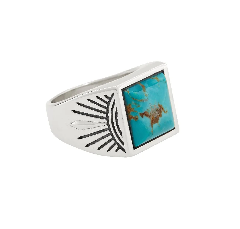 women's mixed-metal rings-Sun Ray Turquoise Signet Ring