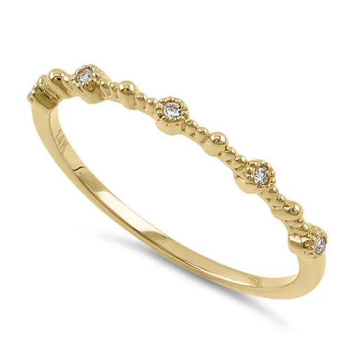 women's celestial engagement rings-Solid 14K Yellow Gold Thin Half Eternity Pattern Stackable Diamond Ring