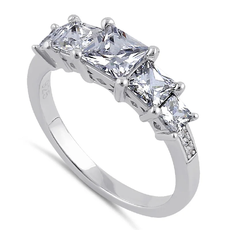 women's double halo engagement rings-Sterling Silver Clear CZ Princess Tier Engagement Ring