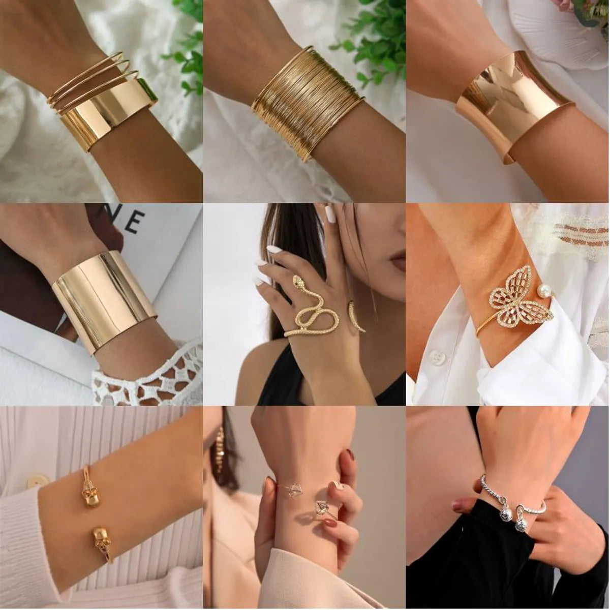 women's moon bracelets-Hip-hop Classic Style Streetwear Animal Stainless Steel Metal Brass Plating Hollow Out Inlay Artificial Crystal Artificial Pearls Zircon 18k Gold Plated Gold Plated Silver Plated Wristband Bangle