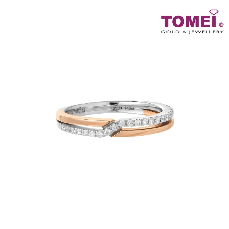 women's cubic zirconia engagement rings-TOMEI Love Joins Us Together Diamond Ring, White+Rose Gold 585