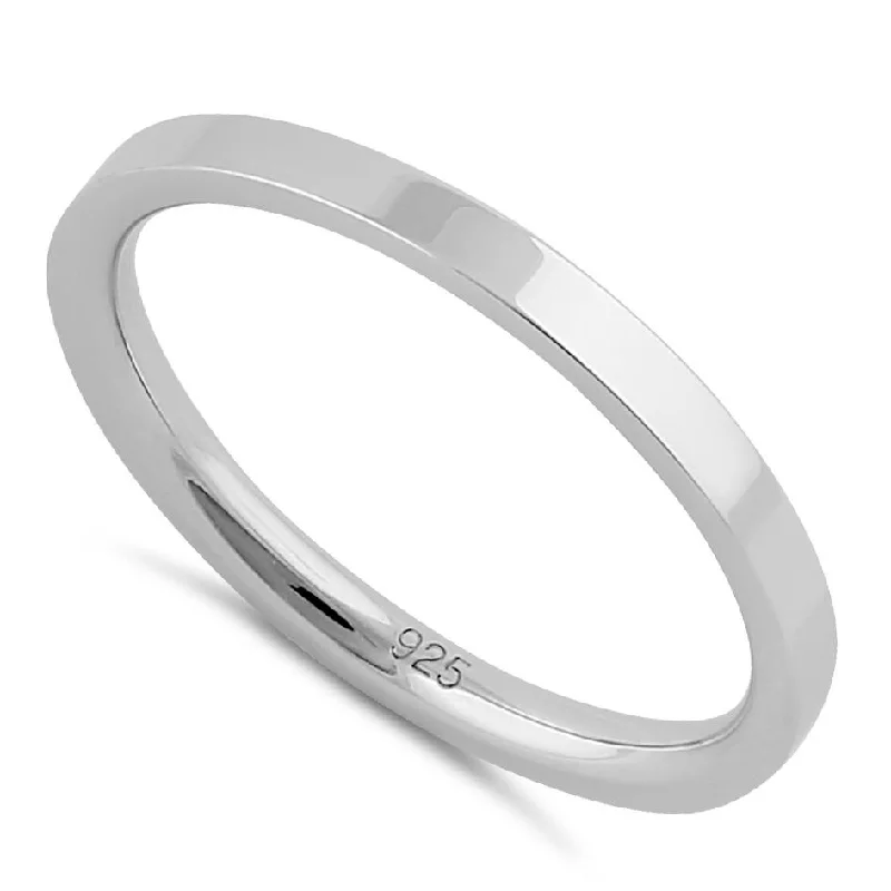 women's eternity band engagement rings-Sterling Silver 2mm Flat Wedding Band Ring