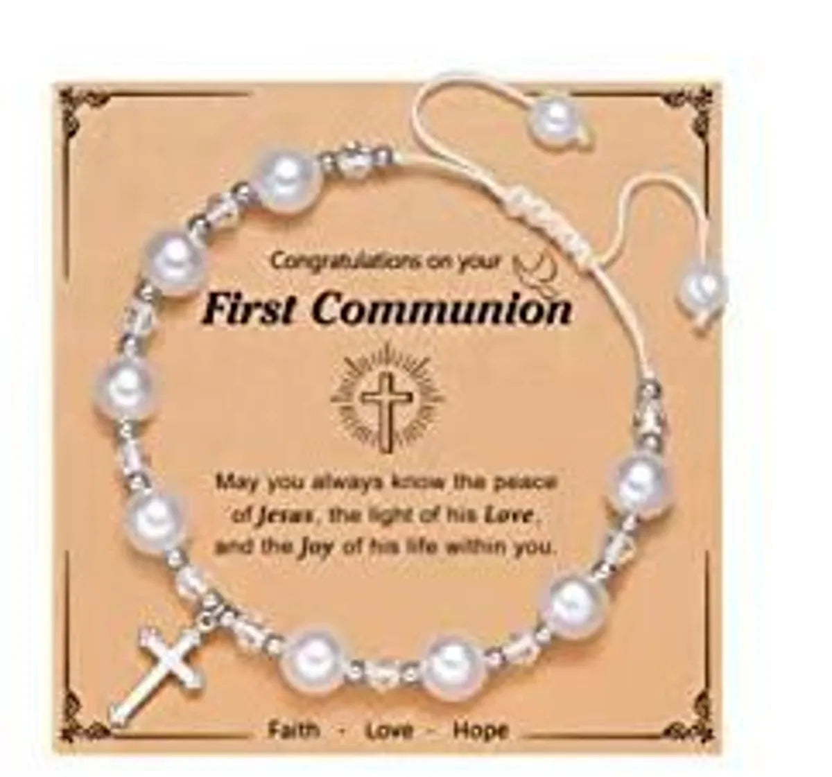 White Bead Cross Communtion Card