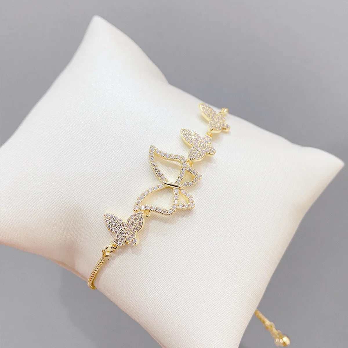 women's rope bracelets-Luxurious Butterfly Copper Bracelets Gold Plated Zircon Copper Bracelets 1 Piece