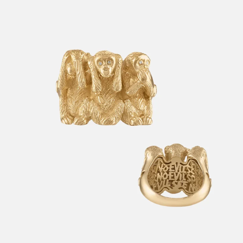 women's matching rings-Wise Monkeys Ring