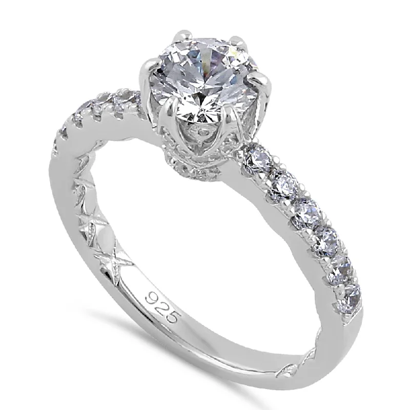 women's moissanite engagement rings-Sterling Silver 6.5mm Clear CZ Crown Engagement Ring