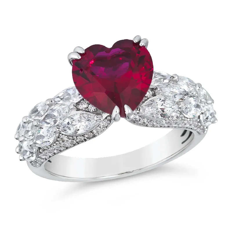 women's lucky rings-Ruby Heart Ring