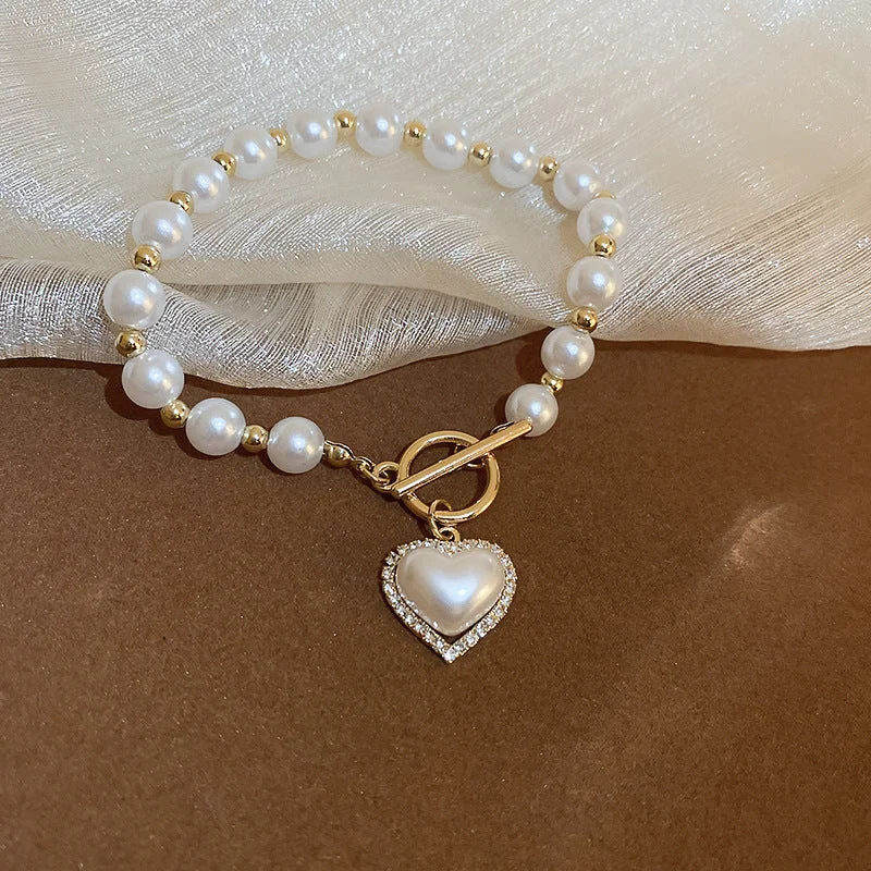 78# Bracelet-Gold-White Pearl Heart