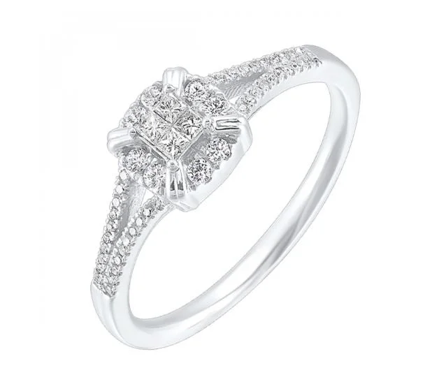 women's leaf engagement rings-10K White Gold 0.20cttw Diamond Engagement Ring