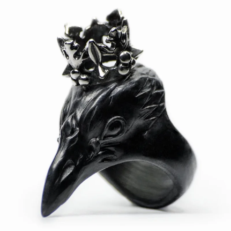 women's gold rings-Crowned corax - black - final sale