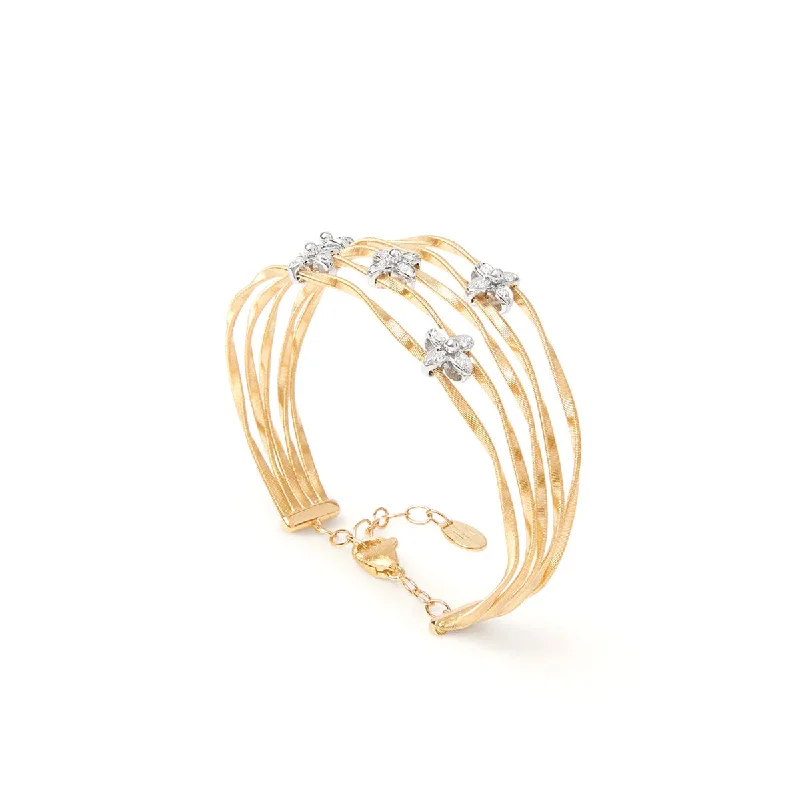 women's open bangles-Marco Bicego Marrakech Onde Five-Strand Bangle with Floral Diamonds