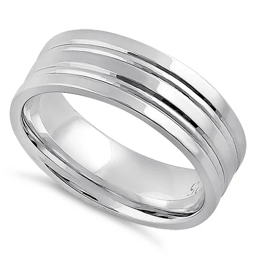 women's round-cut engagement rings-Sterling Silver Double Line Wedding Band