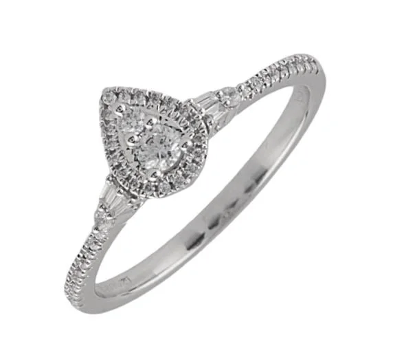 women's nature-inspired engagement rings-10K White Gold 0.20cttw Pear Cut Diamond Engagement Ring