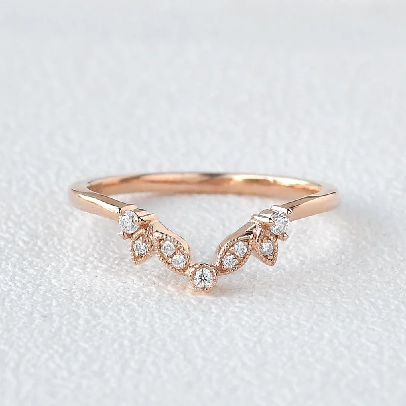 women's alternative engagement rings-Vine Leaf Moissanite Rose Gold Wedding Band