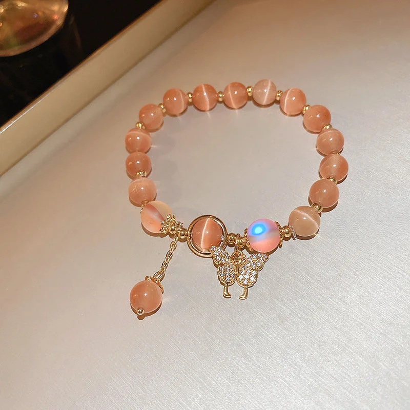 90# Elastic Bracelet-Gold-Orange Opal