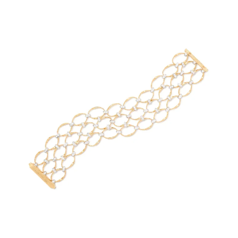 women's sliding bangles-Marco Bicego Marrakech Onde Diamond Flat Link Three-Strand Bracelet