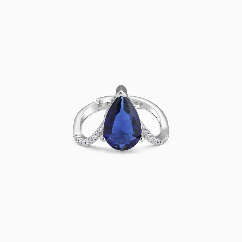 women's solitaire rings-Silver Midnight Blue Ring