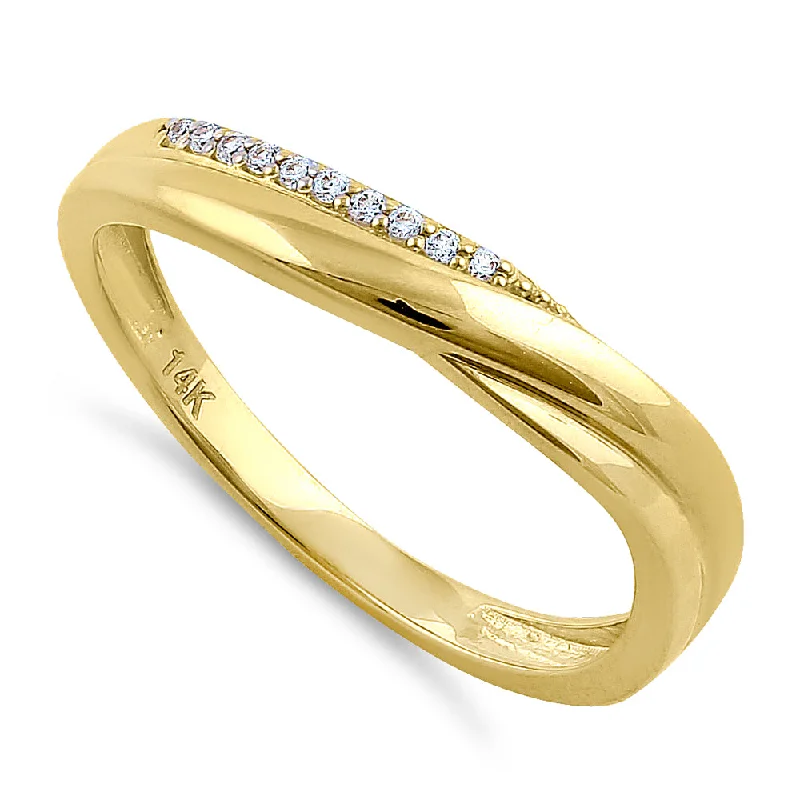 women's marquise engagement rings-Solid 14K Yellow Gold Elegant Curve Diamond Ring