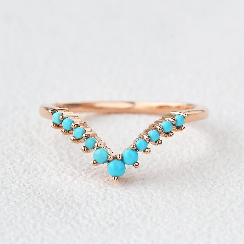 women's diamond engagement rings-Turquoise Chevron Stacking Wedding Band