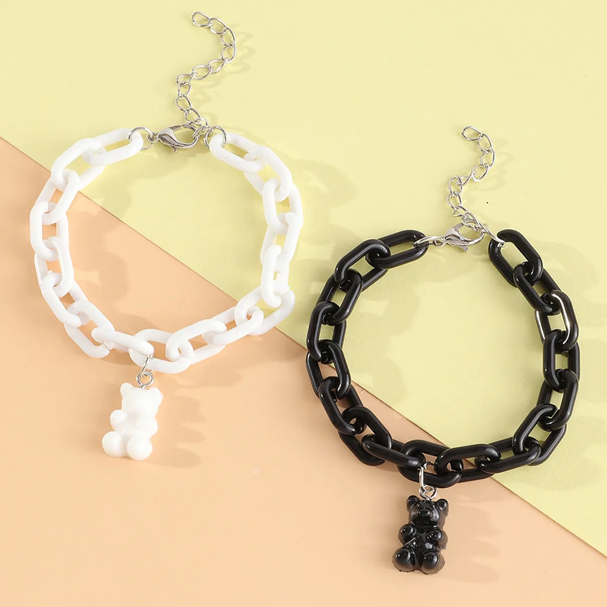 women's pearl bracelets-Solid Color Resin Bear Pendant Bracelet 2 Set