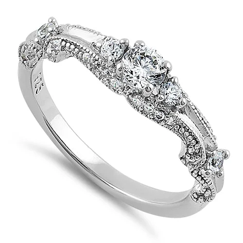 women's art deco engagement rings-Sterling Silver Classic CZ Engagement Ring