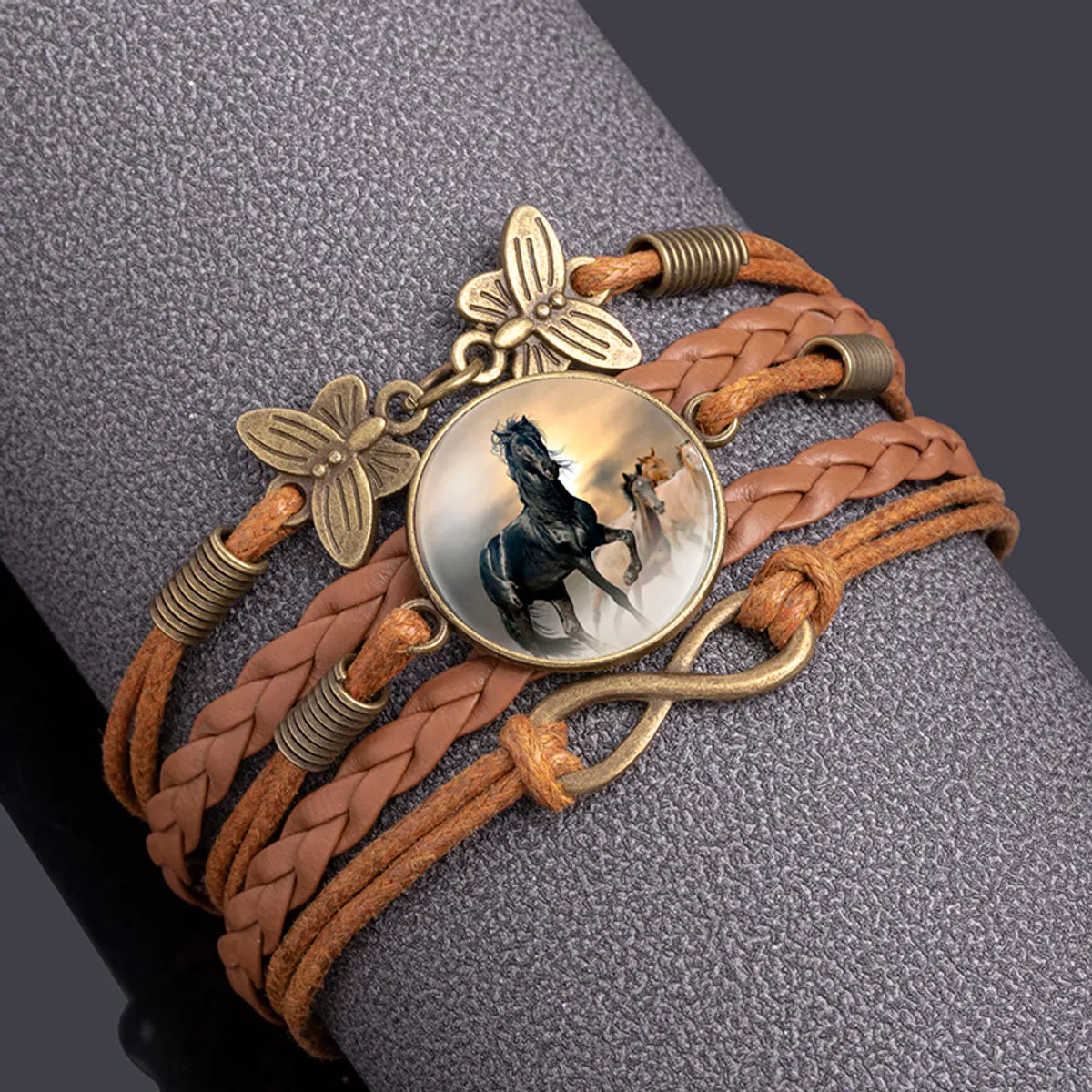 women's monogram bracelets-Wholesale Jewelry Retro Butterfly Horse Pu Leather Glass Bracelets