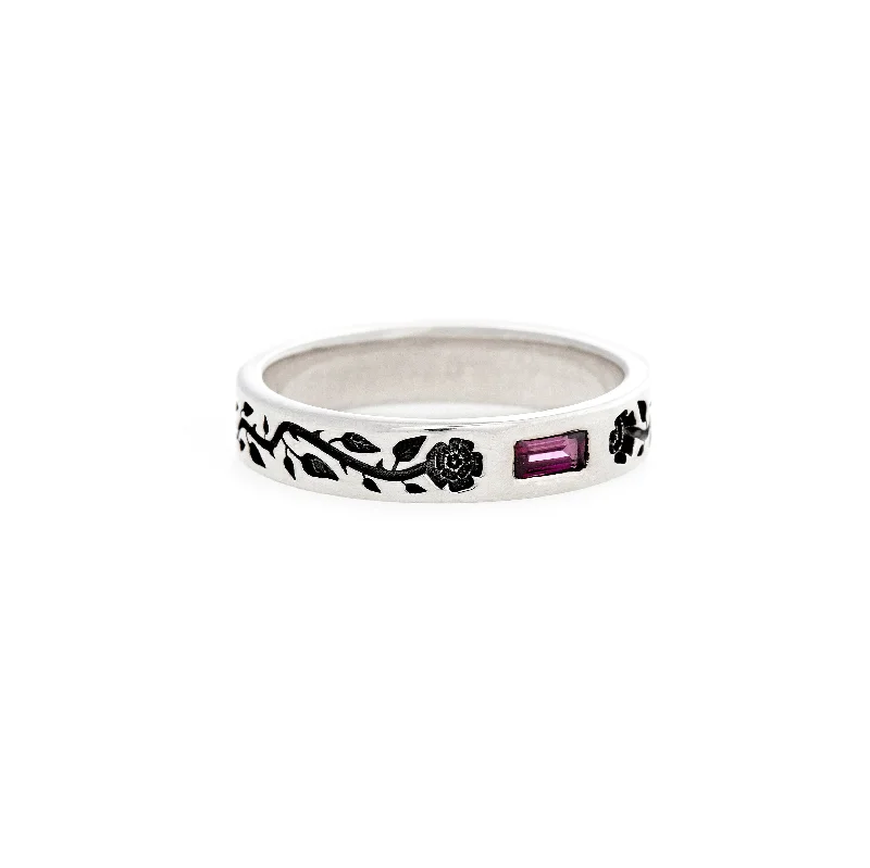 women's engraved rings-SILVER DOUBLE ROSE VINE BAND