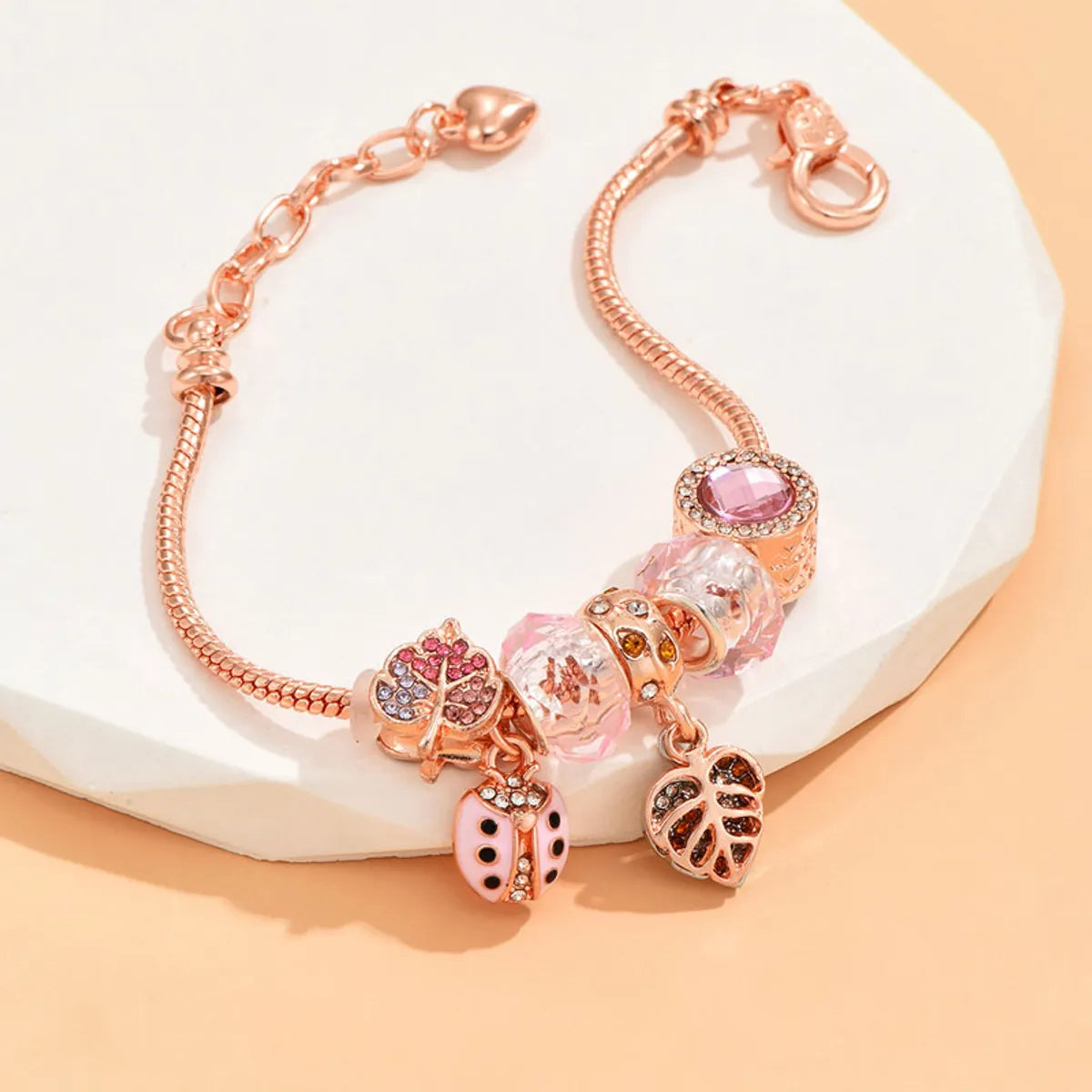 women's chain bracelets-Wholesale Jewelry Sweet Classic Style Leaves Beetles Zinc Alloy Artificial Rhinestones Rose Gold Plated Plating Inlay Bracelets