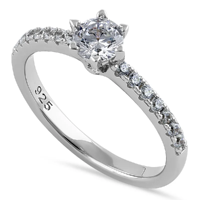 women's personalized engagement rings-Sterling Silver Cali Chic Round Cut Clear CZ Engagement Ring