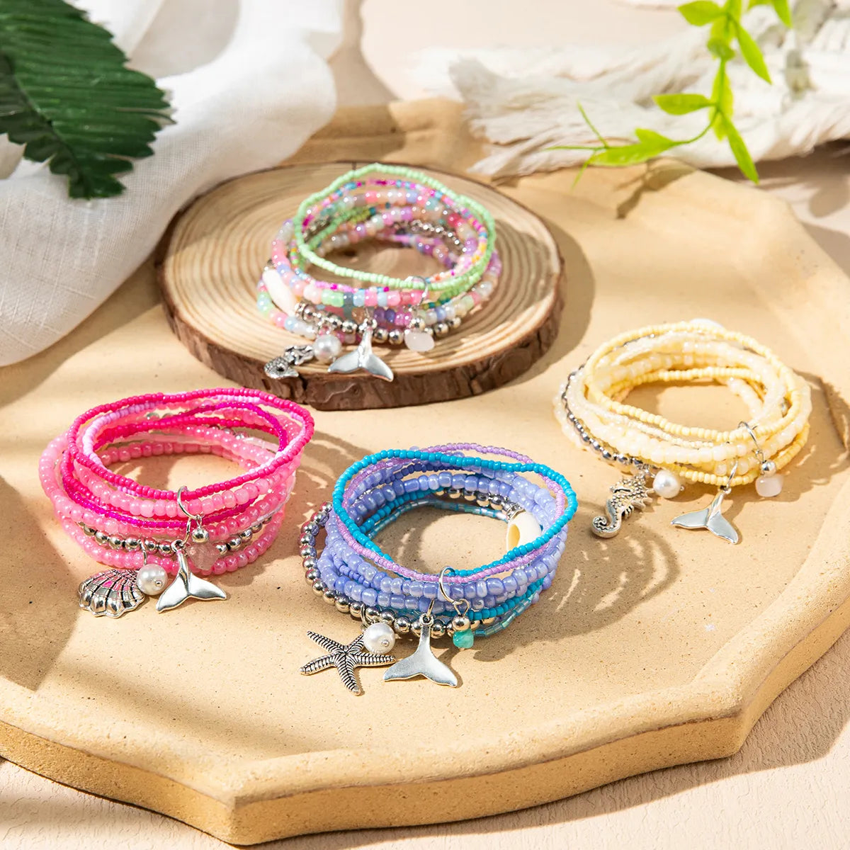 women's polished bangles-Bohemian Marine Style Hippocampus Mermaid Glass Wholesale Bracelets