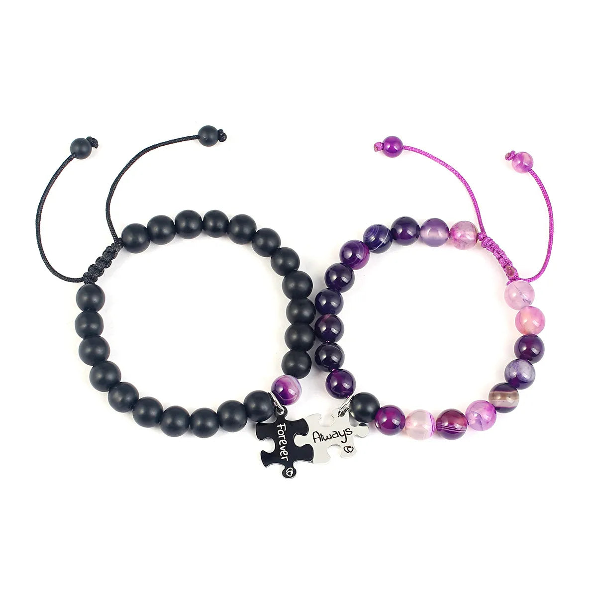 Black Frosted Purple Agate Couple Bracelets Pairs